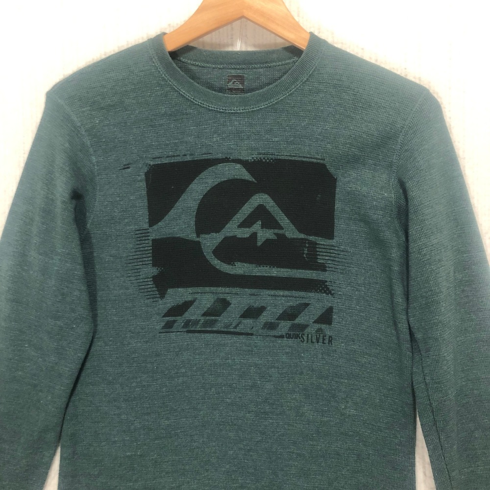 Quiksilver Thermal Long Sleeve‎ Shirt Teal Green Graphic Logo Crew Neck Men's S